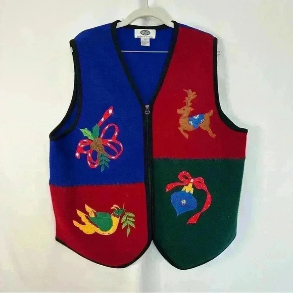 Modern Women Ugly Christmas Sweater Vest 100% Boiled Wool Grannycore Sz 18/20 - Picture 1 of 11